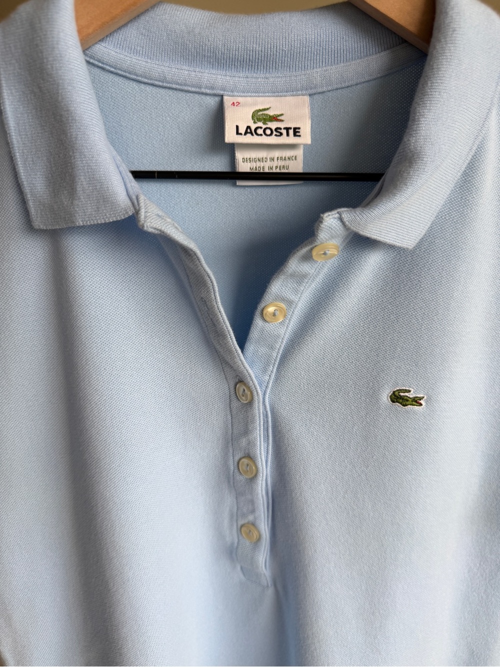 Lacoste Blue Stretch Pique Polo Shirt Women’s 42 M Short Sleeve Tennis Golf - Picture 3 of 9